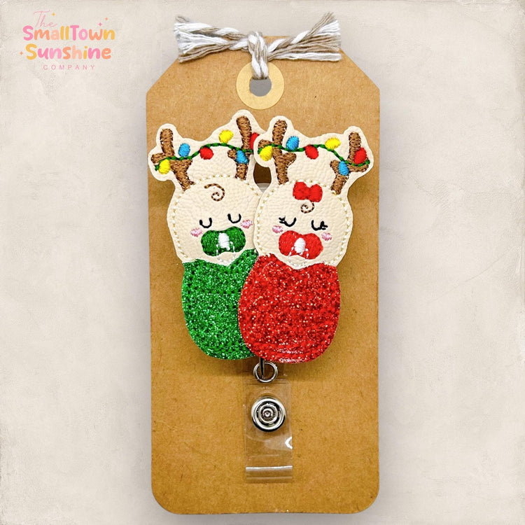 Reindeer Swaddled Babies Badge Topper