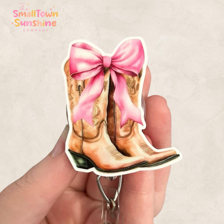 Cowboy Boots with Pink Bow Badge Topper