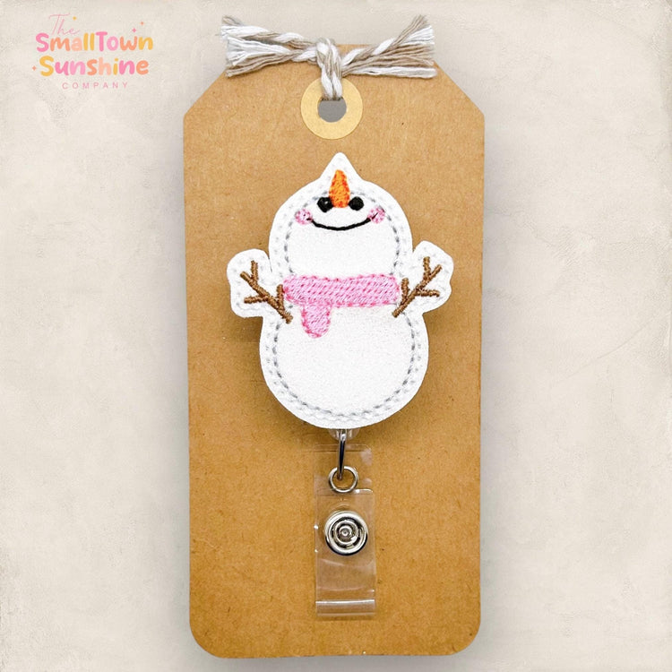 snowman waiting for snow embroidered badge reel topper