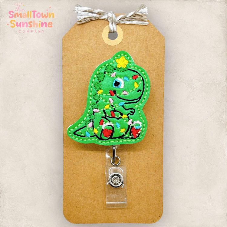 Christmas Tree Rex with Lights Badge Topper