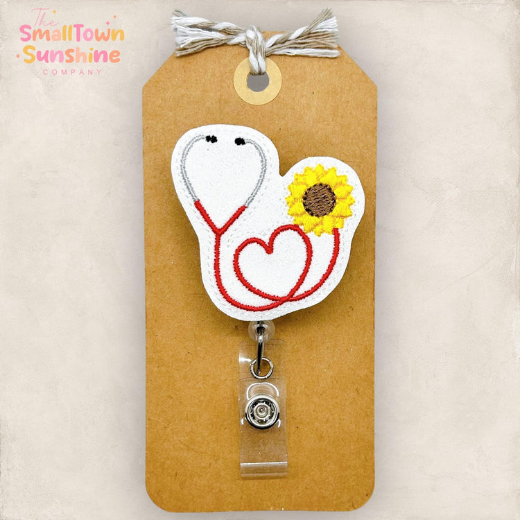 Red Sunflower Stethoscope Heart Badge Topper