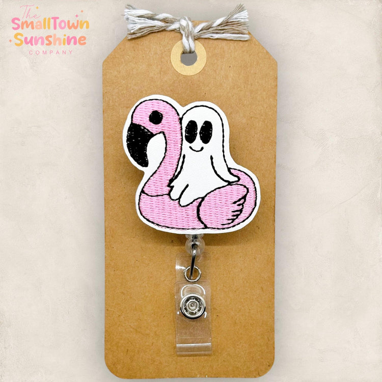 Flamingo Floatie Ghost Badge Topper