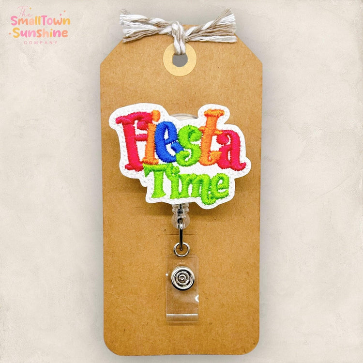 Fiesta Time Badge Reel, Cinco De Mayo Badge, Nurse Badge Clip, Teacher Lanyard, Coworker Gift, Name Tag, Retractable ID Holder | GLITTER