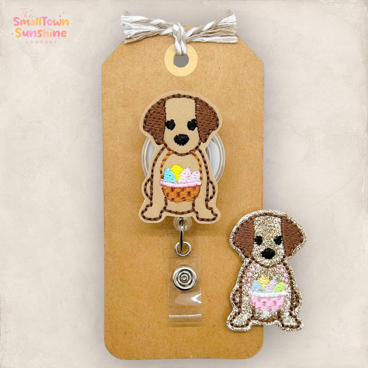 Puppy with Easter Basket Badge Topper