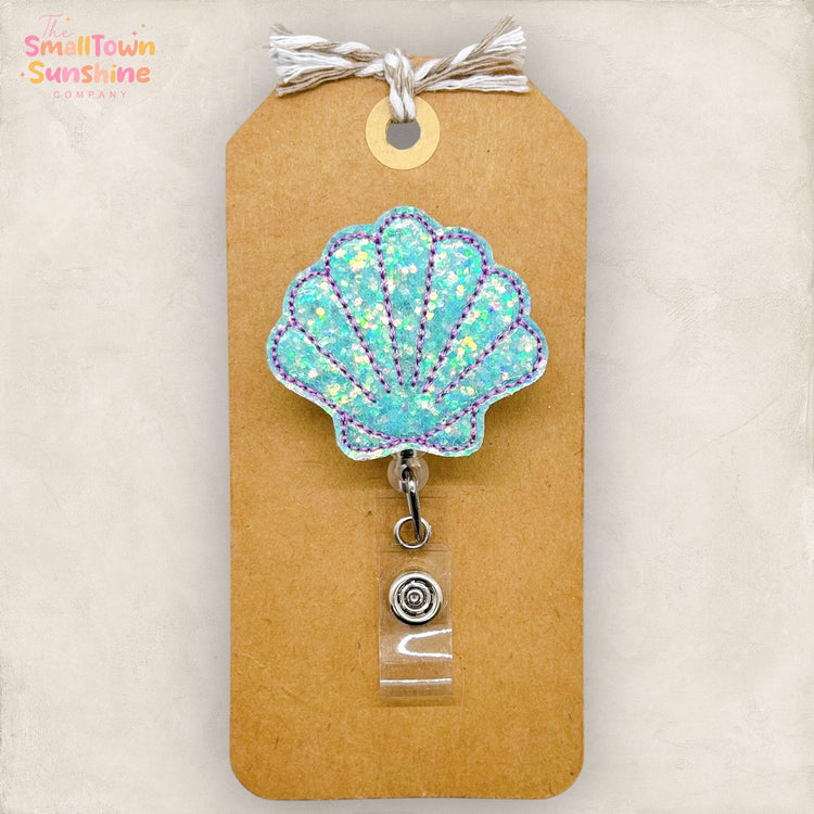 Teal Glitter Seashell Badge Topper