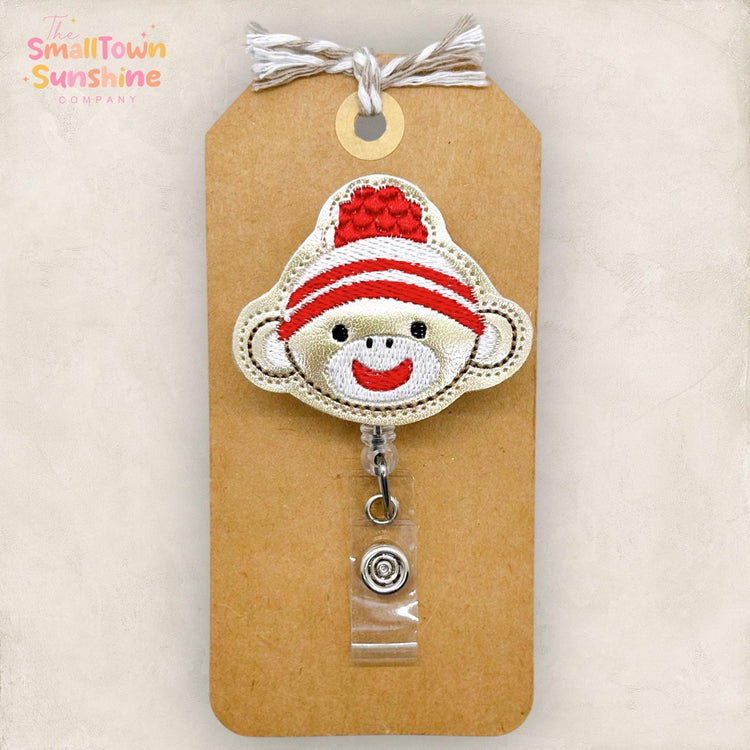 Red Sock Monkey Face Badge Topper
