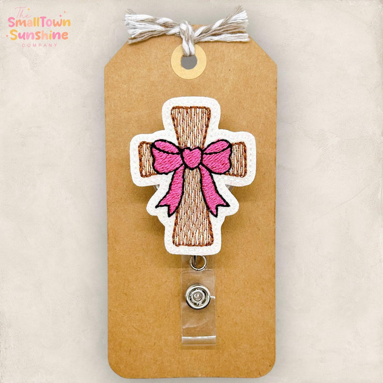 Pink Coquette Cross Badge Topper