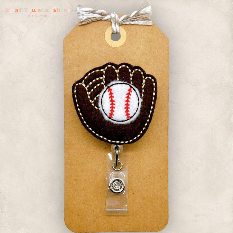 felt baseball glove with ball badge reel