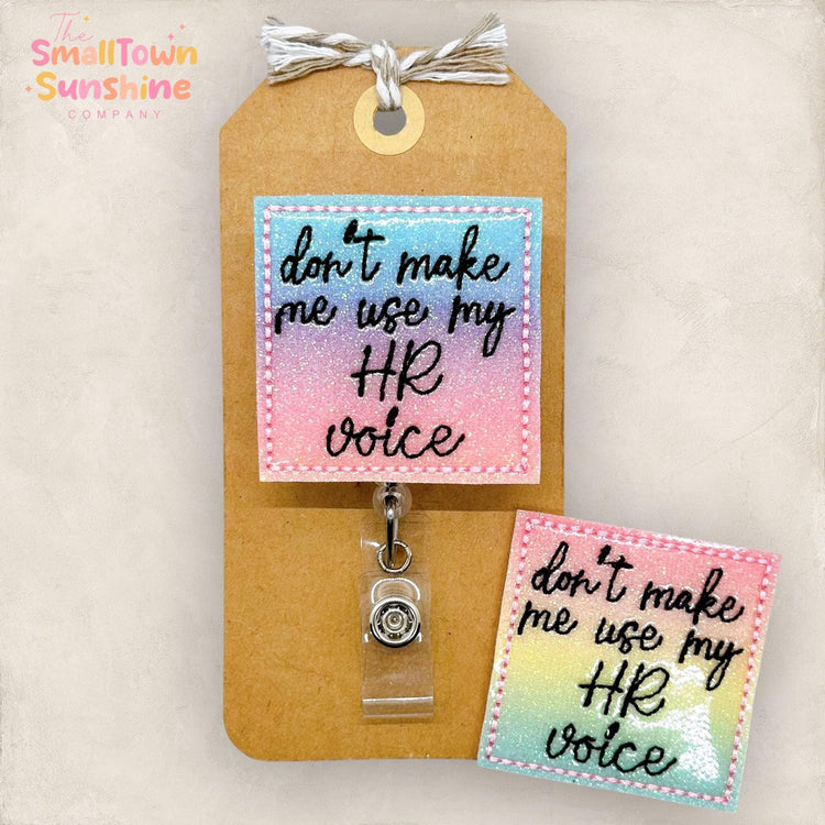 embroidered ombre glitter funny HR badge reel topper