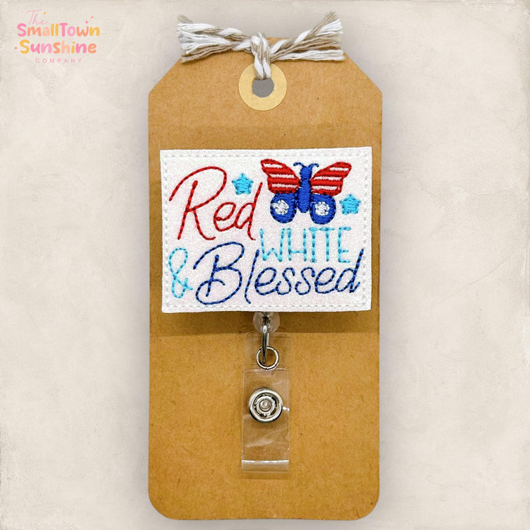 Red White Blessed Badge Topper