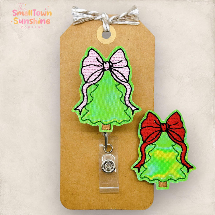 embroidered bow christmas tree badge reel topper