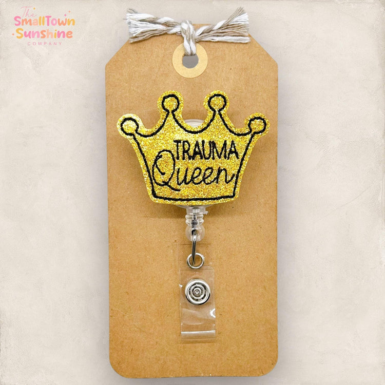 gold trauma queen crown embroidered badge reel topper