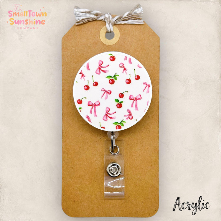 Pink Cherry Bow Badge Topper
