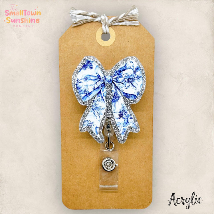 Blue Floral Coquette Bow Badge Topper