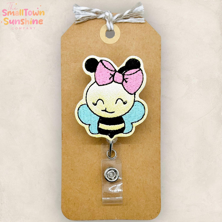 Bee with Pink Bow Badge Topper