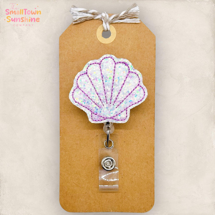 White Glitter Seashell Badge Topper