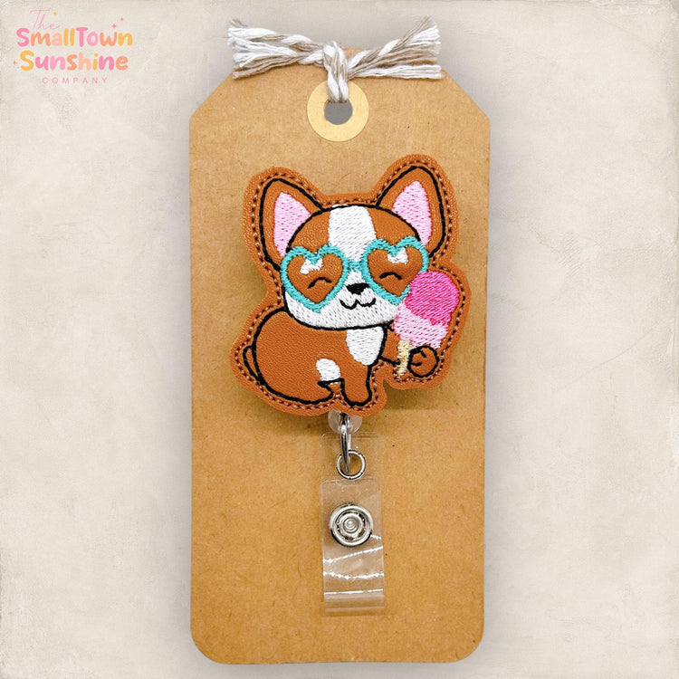 Summer Dog with Ice Cream Badge Topper