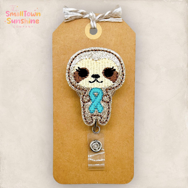 Teal Ribbon Sloth Badge Topper