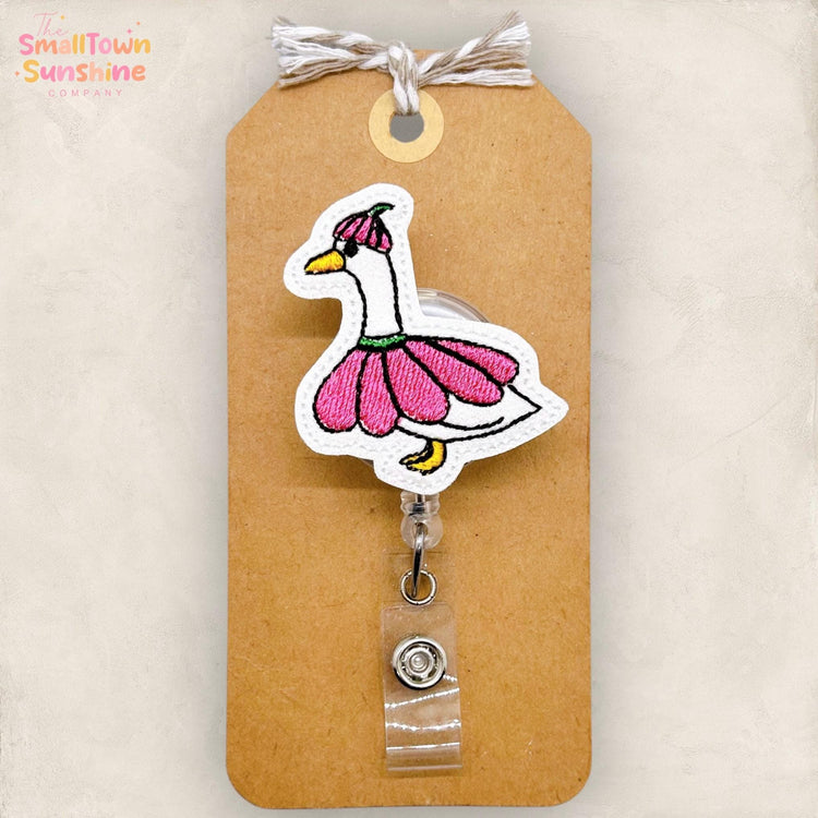 Silly Flower Goose Badge Reel, Porch Goose Badge Reel, Nurse Badge Clip, Teacher Lanyard, Coworker Gift, Retractable ID Badge | GLITTER