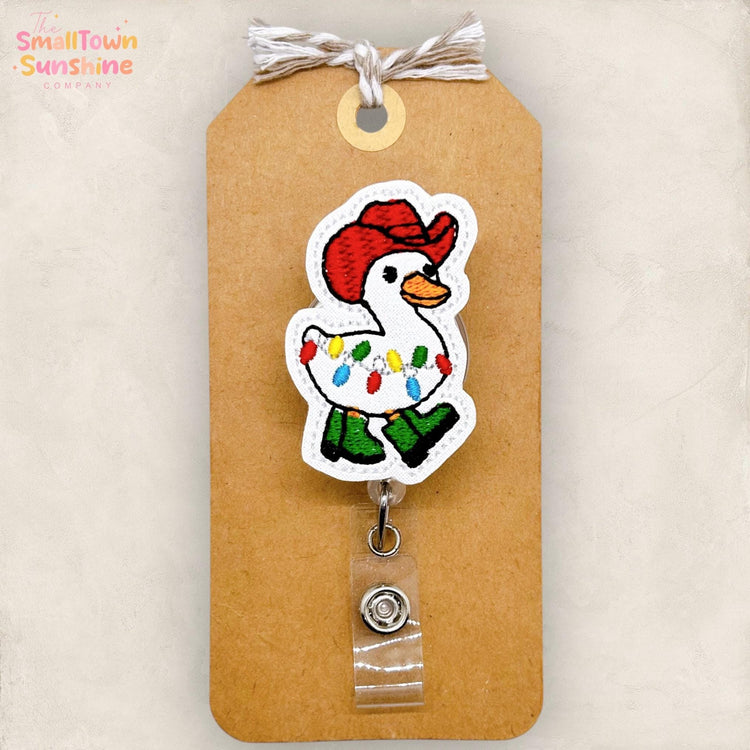 Cowboy Goose with Lights Badge Reel, Christmas Badge, Nurse Badge Clip, Teacher Lanyard, Coworker Gift, Name Tag, Retractable ID Holder