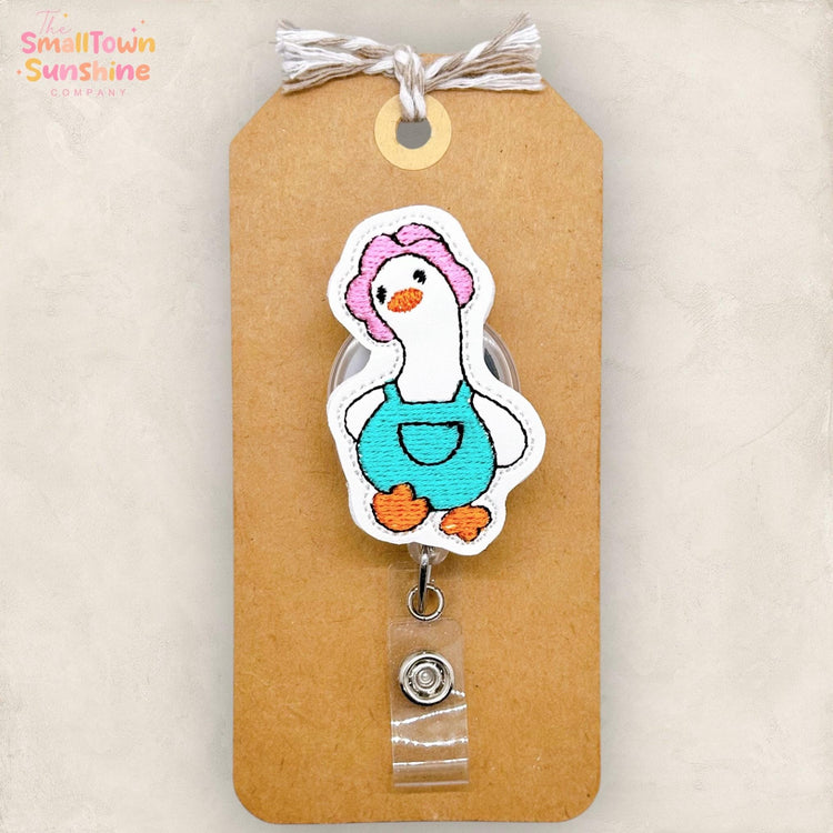 Goose in Overalls Badge Reel, Porch Goose Badge Reel, Nurse Badge Clip, Teacher Lanyard, Coworker Gift, Name Tag, Retractable ID Holder
