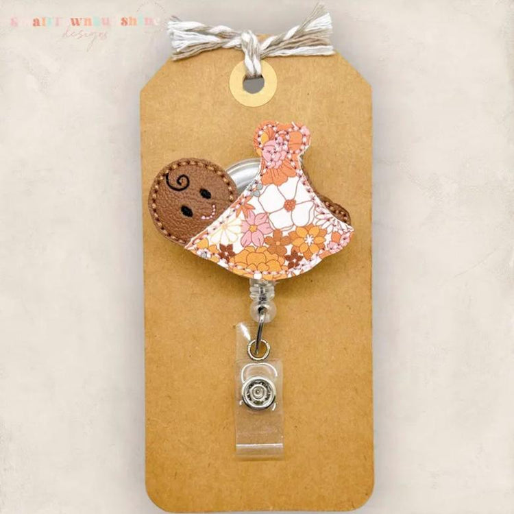 Retro Floral Swaddled Baby Badge Topper