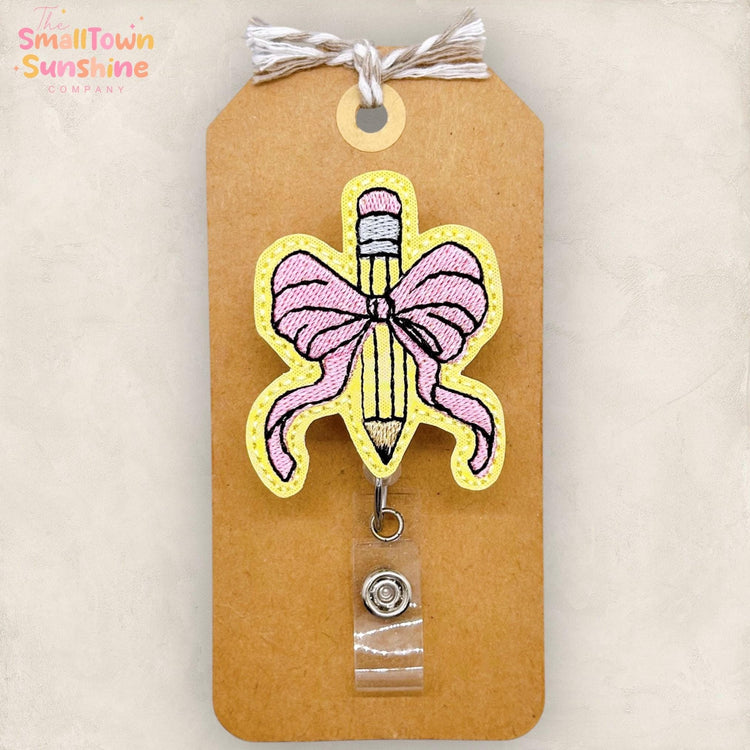 Coquette Bow Pencil Badge Reel, Teacher Badge Clip, School Nurse Badge Reel, Teacher Lanyard, Coworker Gift, Retractable ID Badge Holder