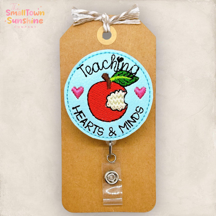 Teaching Hearts & Minds Badge Reel, School Badge Clip, Student Teacher Badge, Para Lanyard, Coworker Gift, Name Tag, Retractable ID Holder