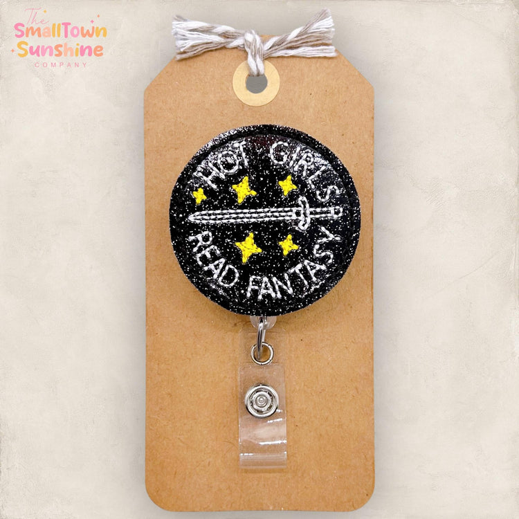 Hot Girls Read Fantasy Badge Reel, Bookish Badge Reel, Teacher Lanyard, Nurse Badge Clip, Coworker Gift, Retractable ID Holder | GLITTER