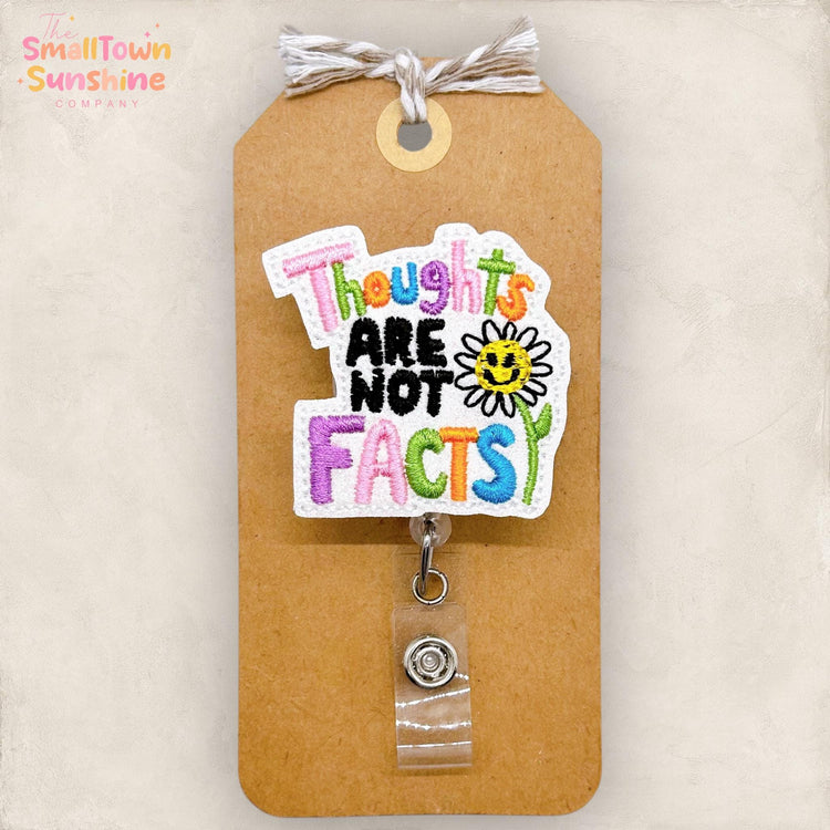 Thoughts Are Not Facts Badge Reel, Mental Health Name Tag, Nurse Badge Clip, Teacher Lanyard, Coworker Gift, Retractable ID Holder | GLITTER