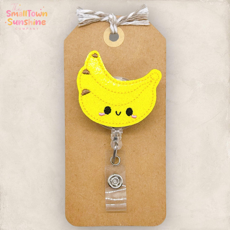 Banana Badge Reel, Fruit Badge Reel, Produce Name Tag, Nurse Badge Clip, Teacher Lanyard, Coworker Gift, Retractable ID Holder | GLITTER