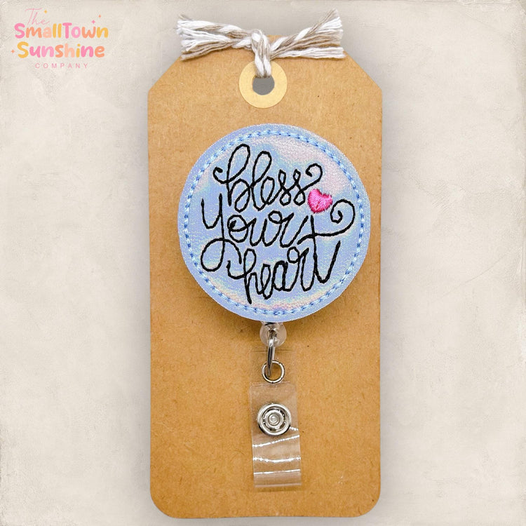 Bless Your Heart Badge Reel, Nurse Badge Clip, Teacher Lanyard, Employee Name Tag, Coworker Gift, Interchangeable, Retractable ID Holder