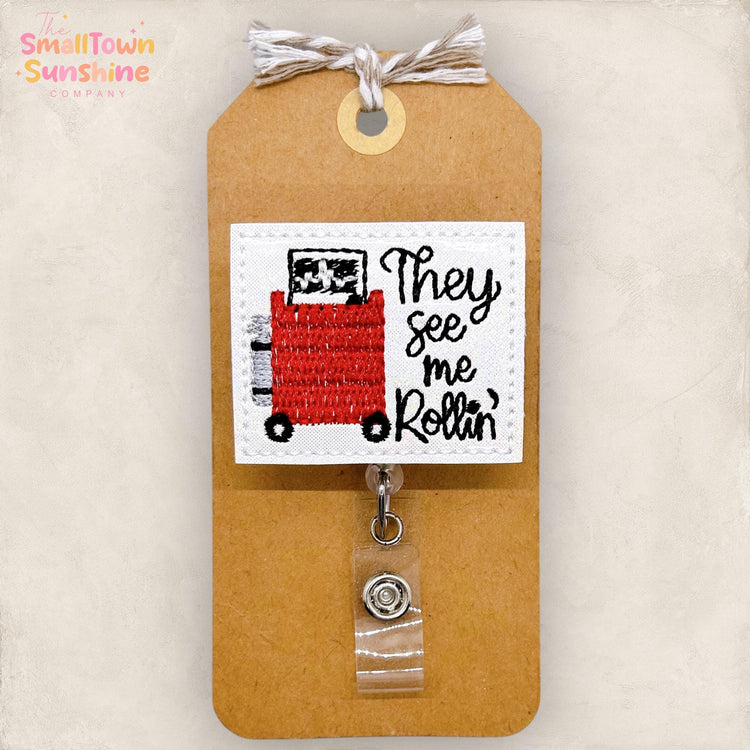 They See Me Rollin Badge Reel, ER Crash Cart Badge Reel, Funny Nurse Badge Clip, Hospital Lanyard, Coworker Gift, Retractable ID Holder