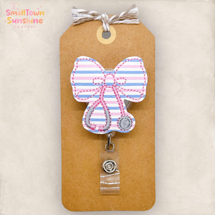 Coquette Stethoscope Bow Badge Reel, Nurse Badge Reel, Hospital Lanyard, RN Badge Clip, Coworker Gift, Badge Buddy, Retractable ID Holder