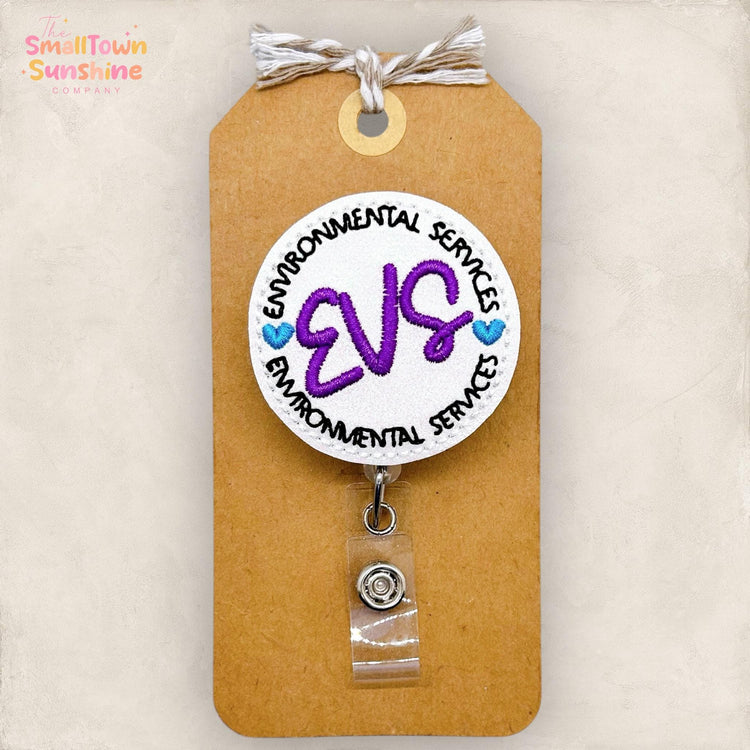 EVS Badge Reel, Environmental Services, Housekeeping Lanyard, Coworker Gift, Badge Buddy, Interchangeable, Retractable ID Holder | GLITTER