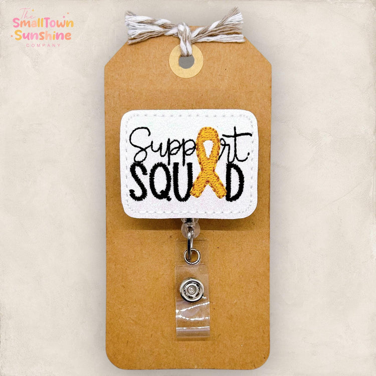 Support Squad Badge Reel, Childhood Cancer Badge Reel, Nurse Badge Clip, Teacher Lanyard, Coworker Gift, Retractable ID Holder | GLITTER