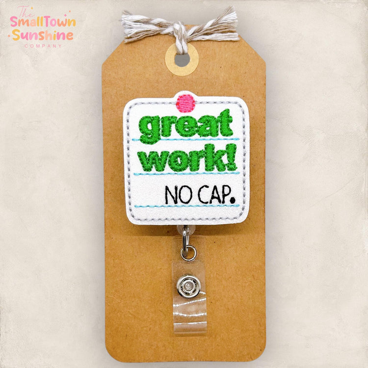 Great Work No Cap Badge Reel, Teacher Badge Clip, Student Teacher Lanyard, Teacher Gift Idea, Coworker Gift, Retractable ID Holder | GLITTER