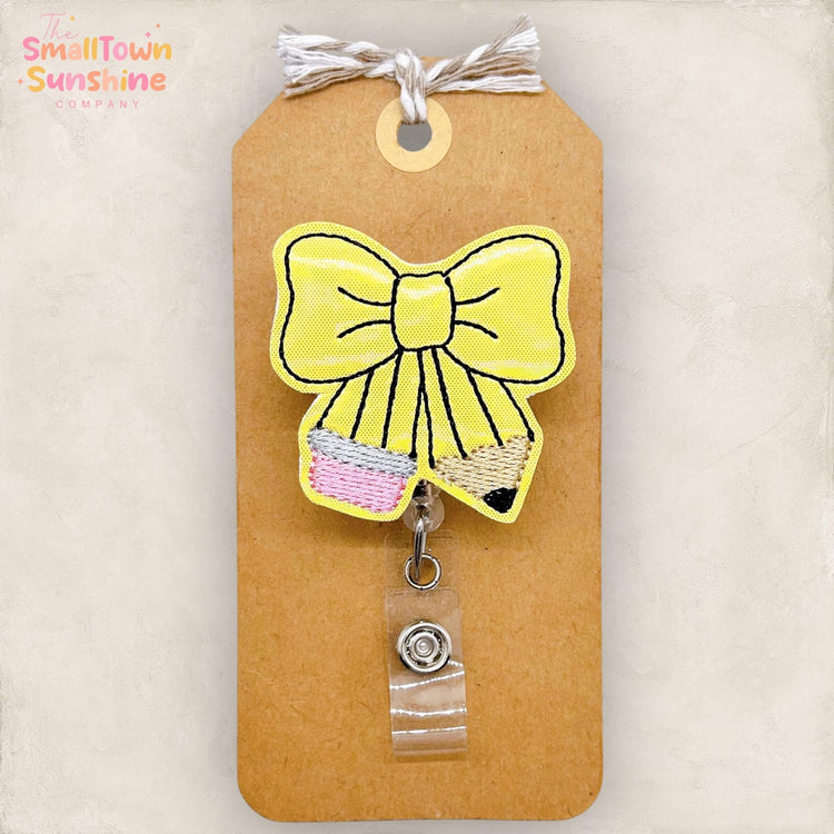 Coquette Pencil Bow Badge Reel, Teacher Badge Clip, School Nurse Badge Reel, Teacher Lanyard, Name Tag, Coworker Gift, Retractable ID Holder