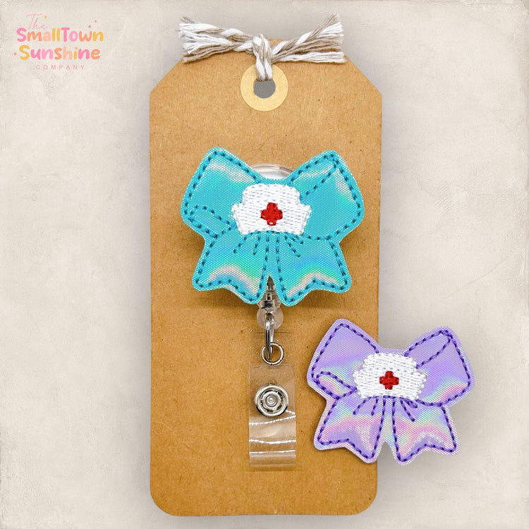 Nurse Cap Bow Badge Reel, Coquette Nurse Badge Clip, School Lanyard, Coworker Gift, Badge Buddy, Interchangeable, Retractable ID Holder