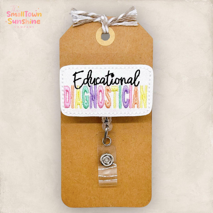 Educational Diagnostician Badge Reel, School Name Tag, Learning Consultation Lanyard, Coworker Gift, Retractable ID Holder | GLITTER