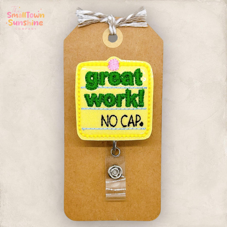 Great Work No Cap Badge Reel, Teacher Badge Clip, Student Teacher Lanyard, Teacher Gift Idea, Coworker Gift, Retractable ID Holder | GLITTER