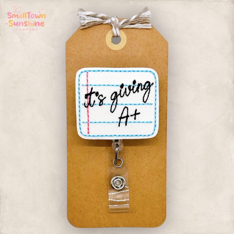 It’s Giving A+ Badge Reel, Teacher Badge Clip, Student Teacher Lanyard, Teacher Gift Idea, Coworker Gift, Retractable ID Holder | GLITTER