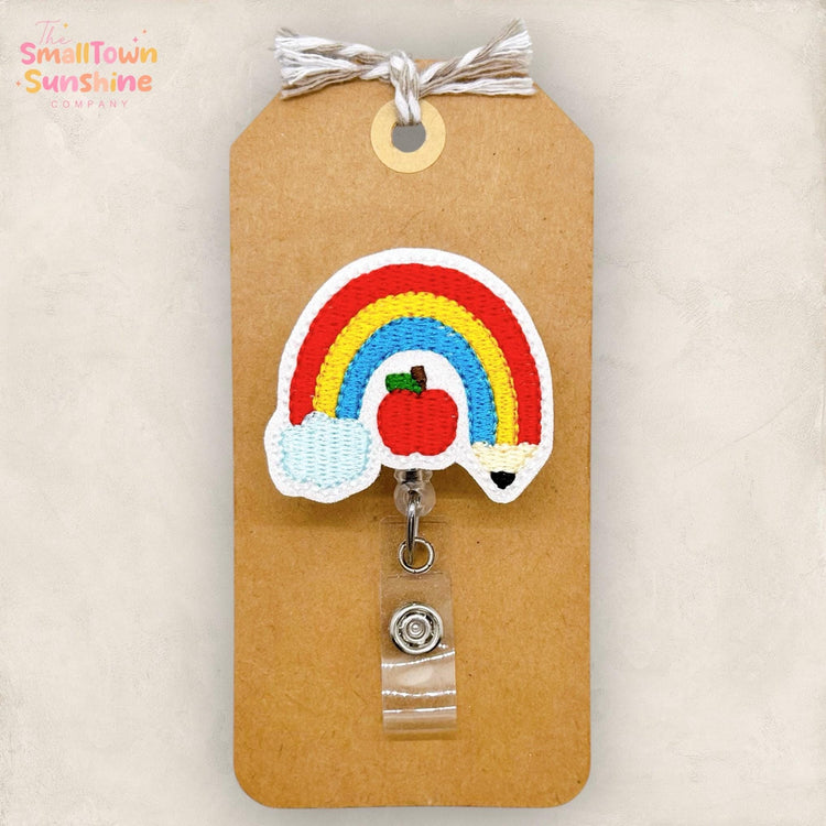 Pencil Rainbow Badge Reel, School Badge Reel, Nurse Badge Clip, Teacher Lanyard, Coworker Gift, Name Tag, Retractable ID Holder | GLITTER