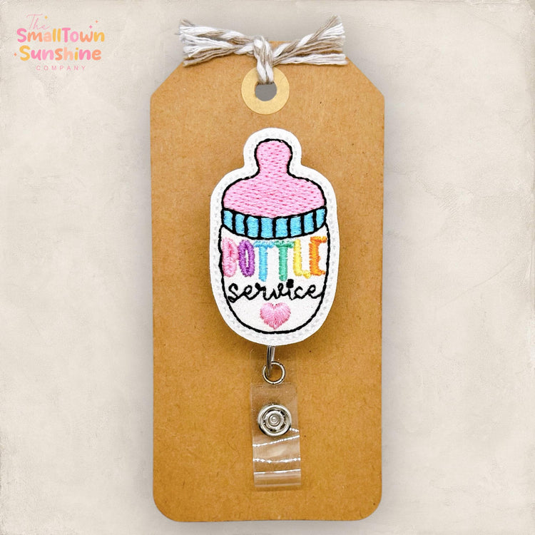 Bottle Service Badge Reel, Funny L & D Badge Reel, Nurse Badge Clip, Coworker Gift, Baby Bottle Name Tag, Retractable ID Holder | GLITTER
