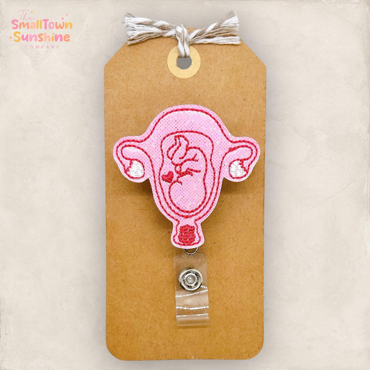 Posterior Baby Uterus Badge Reel, Labor and Delivery, Nurse Badge Clip, Pregnancy Name Tag, OB Lanyard, Coworker Gift, Retractable ID Holder