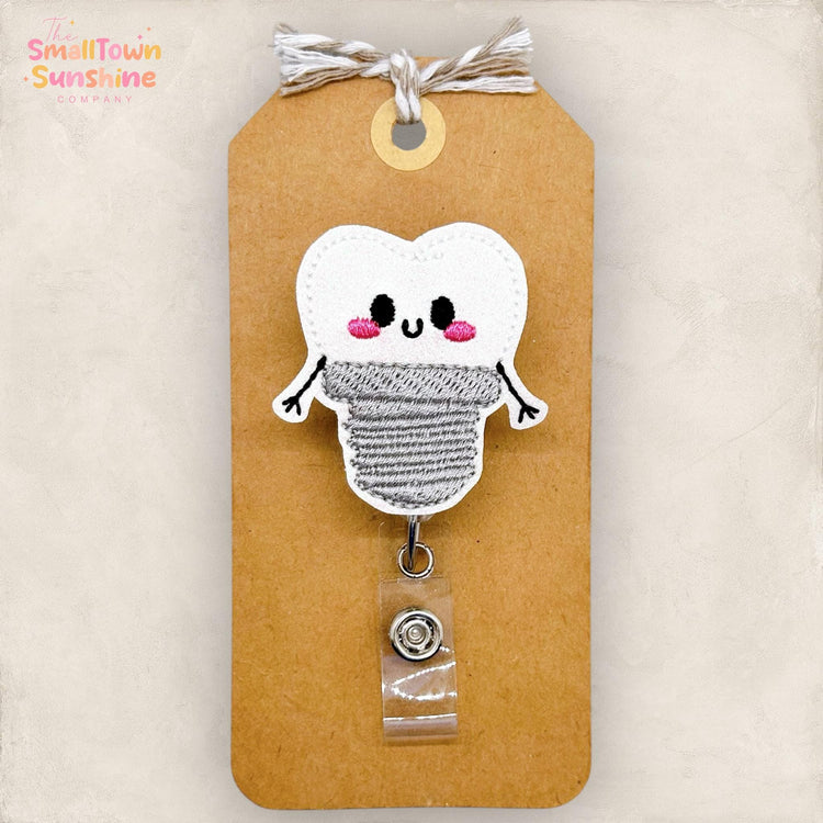 Dental Implant Badge Reel, Dentist Badge Reel, Dental Assistant Badge Clip, Coworker Gift, Tooth Name Tag, Retractable ID Holder | GLITTER