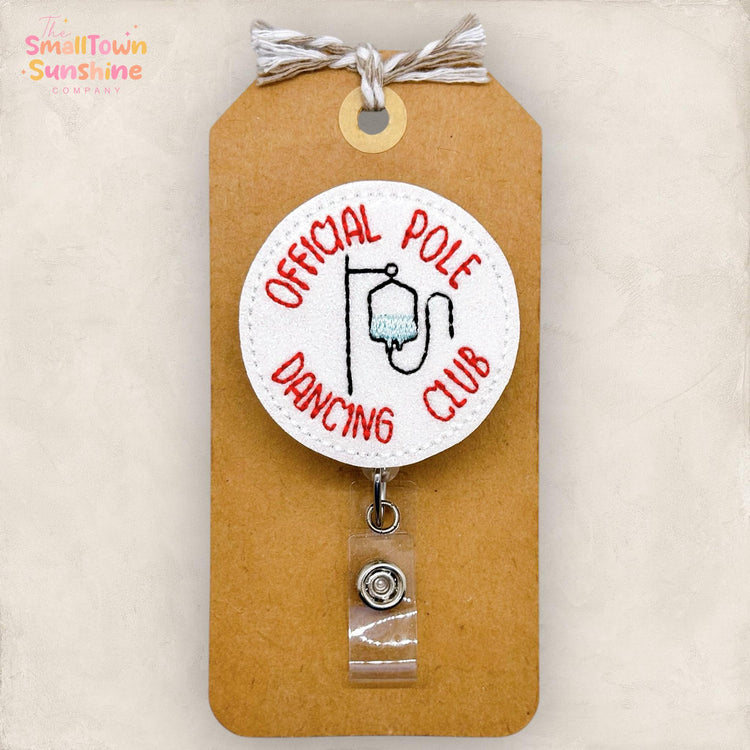Pole Dancing Club Badge Reel, IV Therapy Name Tag, Oncology Badge Clip, Chemo Lanyard, Coworker Gift, Retractable ID Holder | GLITTER