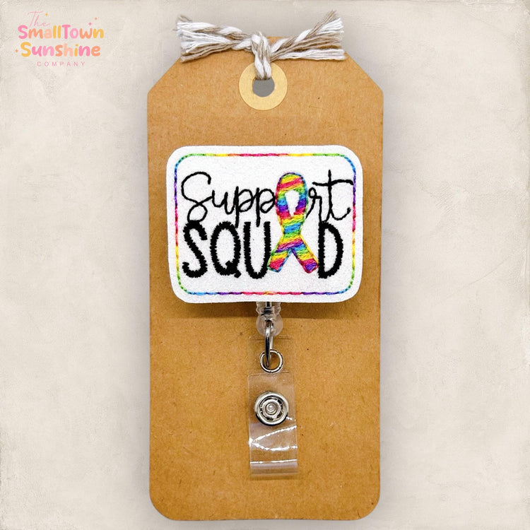 Support Squad Badge Reel, All Cancer Awareness Badge Reel, Nurse Badge Clip, Teacher Lanyard, Coworker Gift, Retractable ID Holder | GLITTER