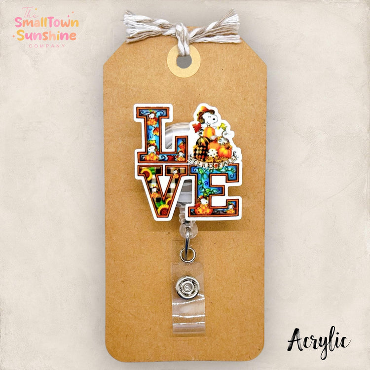 Autumn Love Badge Reel, Fall Beagle Badge Reel, Nurse Badge Clip, Teacher Lanyard, Coworker Gift, Name Tag, Retractable ID Holder | ACRYLIC