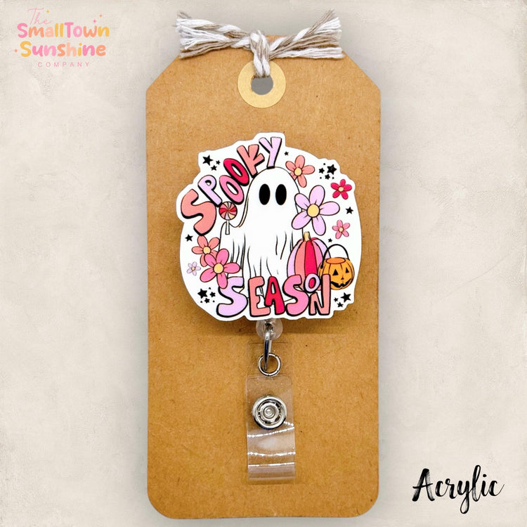 Spooky Season Badge Reel, Halloween Ghost Badge Reel, Nurse Badge Clip, Teacher Lanyard, Coworker Gift, Retractable ID Holder | ACRYLIC